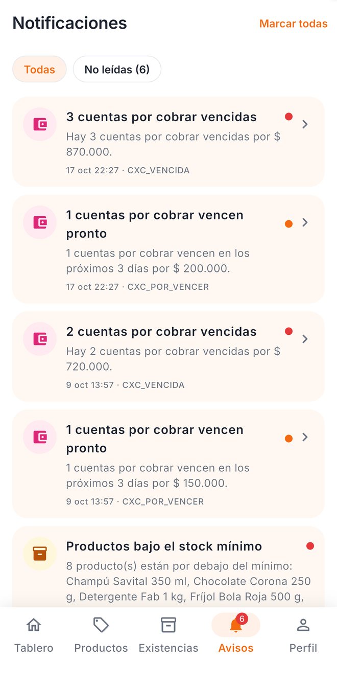 Avisos en la app móvil de CREAPPOS