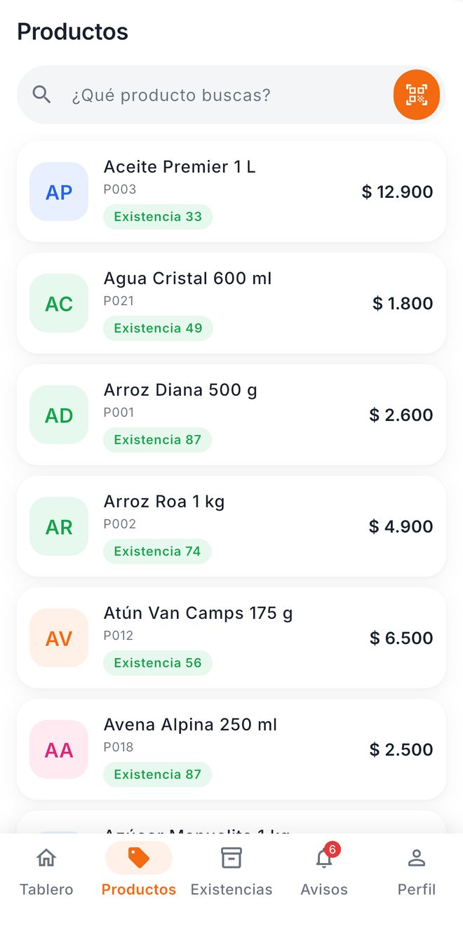 Productos en la app móvil de CREAPPOS