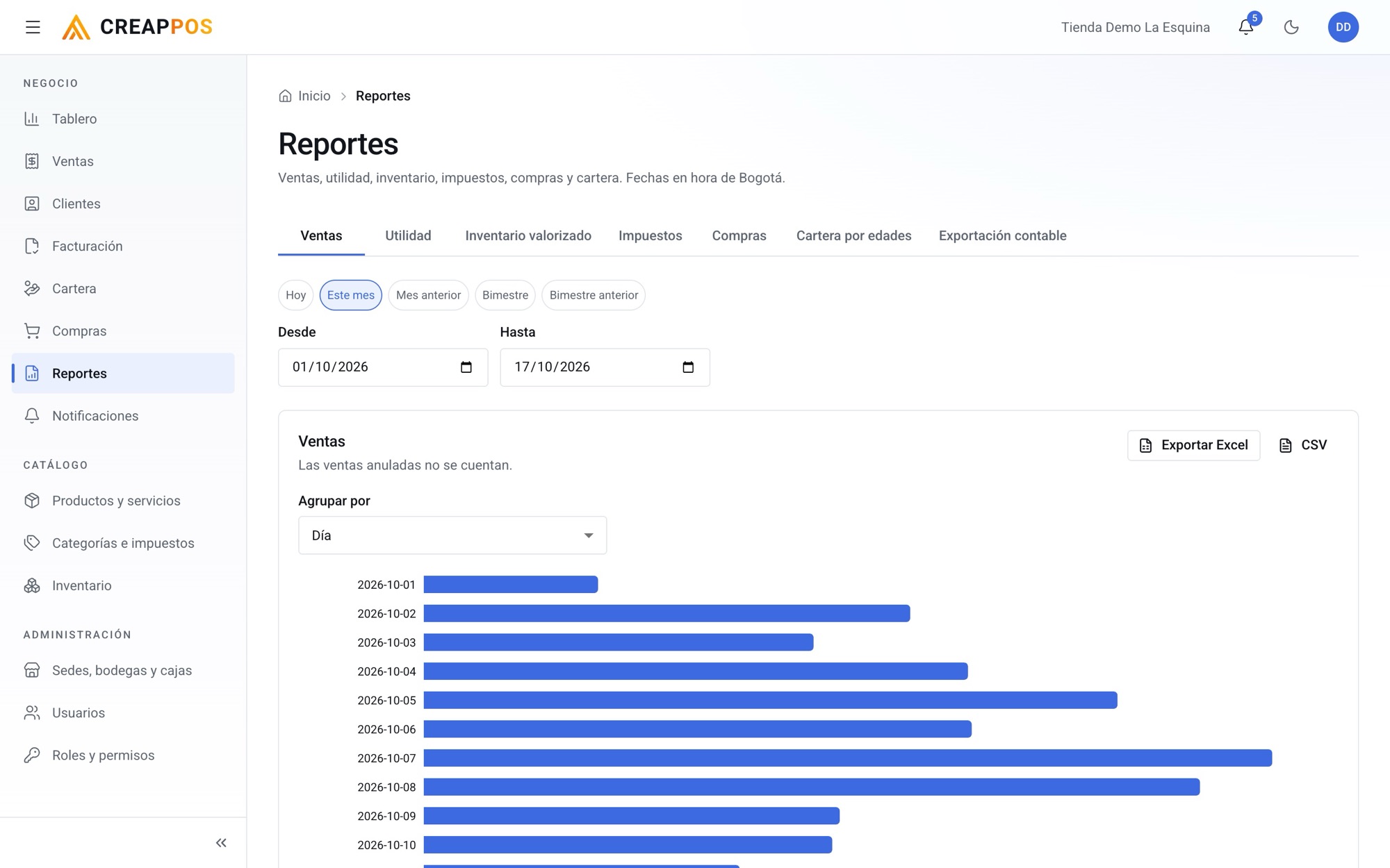 Reportes de ventas en CREAPPOS